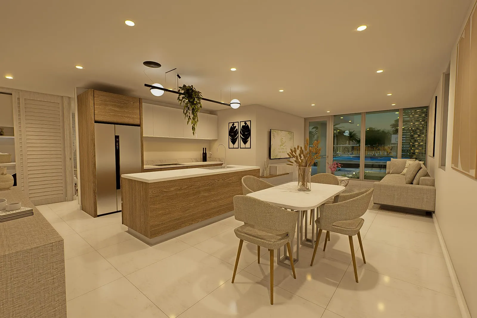 Cocina, sala y comedor en concepto abierto — Alturas de San Agustín